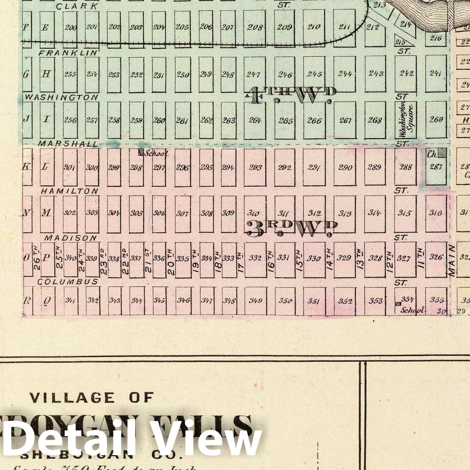 Manitowoc, Sheboygan Falls & Hilbert, Wisconsin - 1878 Historical Atlas Map
