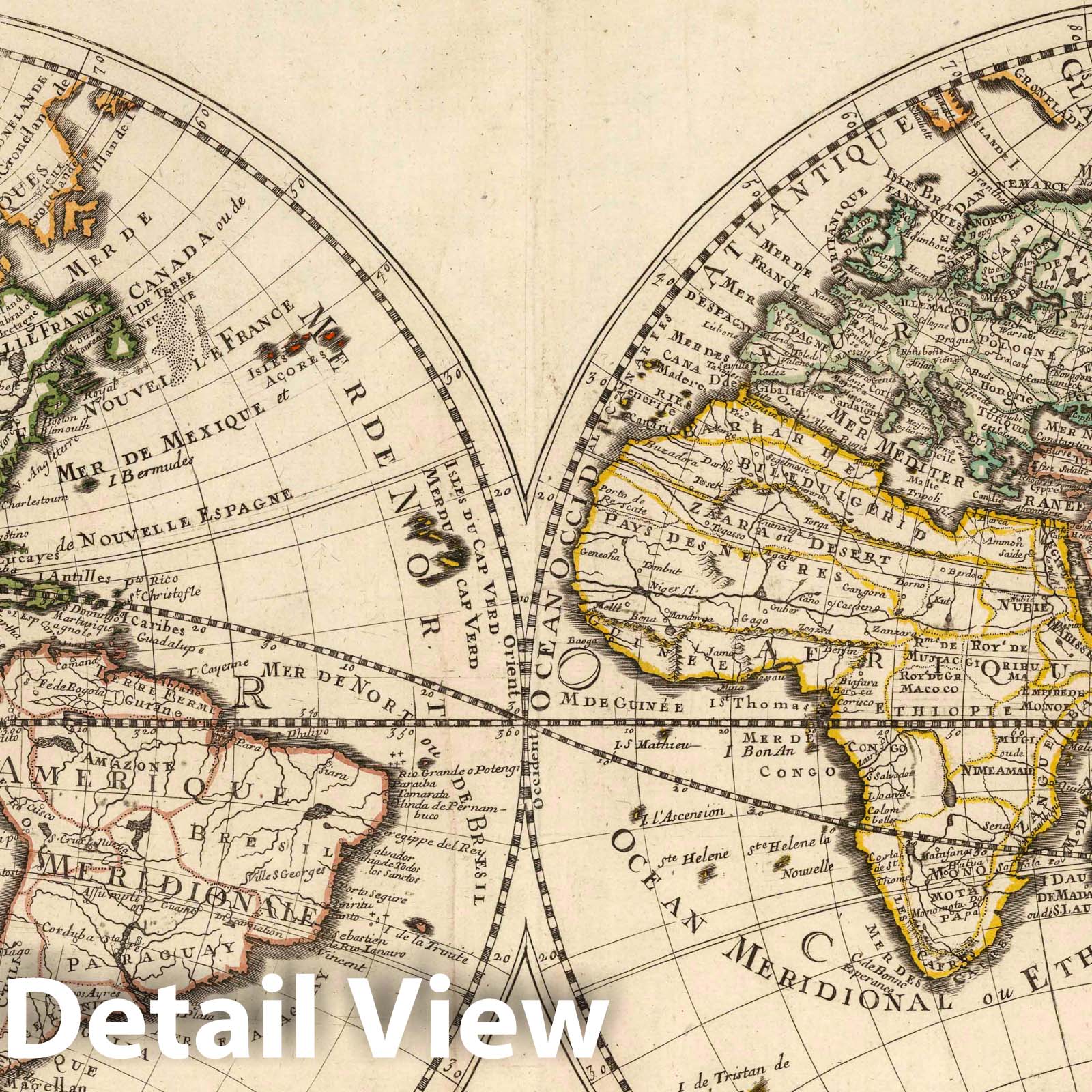 World Map Eastern and Western Hemispheres, 1704 - Historical Map Print