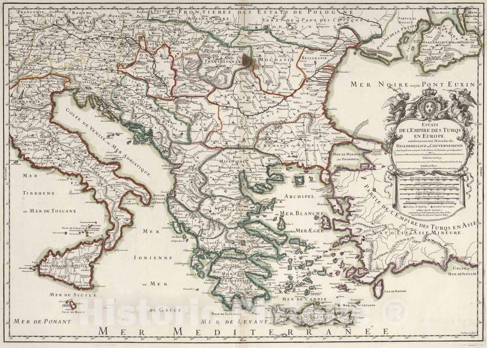 Historic Map : Greece, 1700 Estats de l'Empire des Turqs en Europe. , Vintage Wall Art