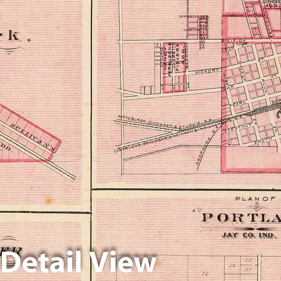Portland, Camden, Redkey, and Dunkirk, Indiana 1876 Historical City Plan Map
