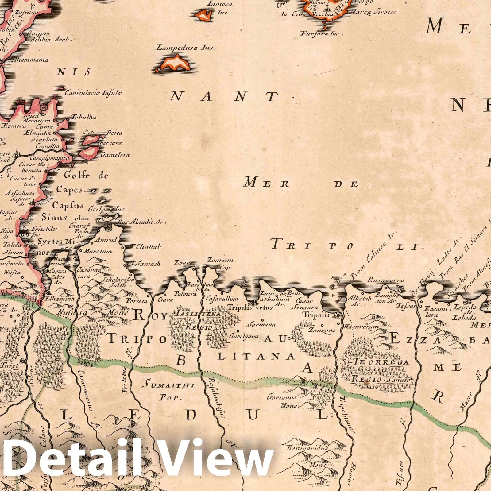 Barbary Coast - Tunisia and Libya, 1697 - Historical Map Print