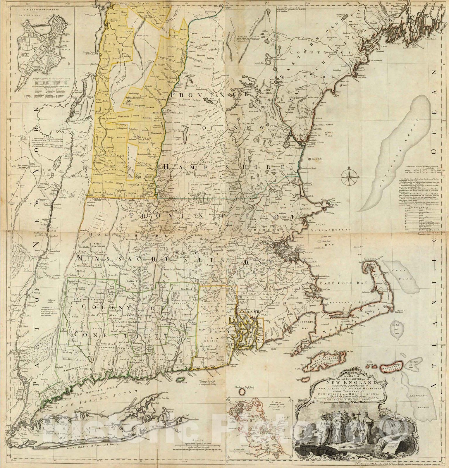Historic Map : National Atlas - 1776 Composite: New England. - Vintage Wall Art