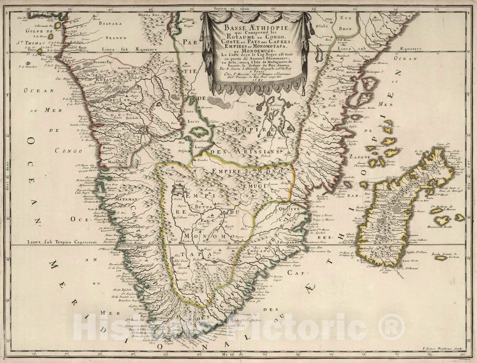 Historic Map : 1695 Lower Ethiopia: Kingdom of Congo, and Coast of Kaffirs, Kingdoms of Mutapa, and Monoemugi. - Vintage Wall Art