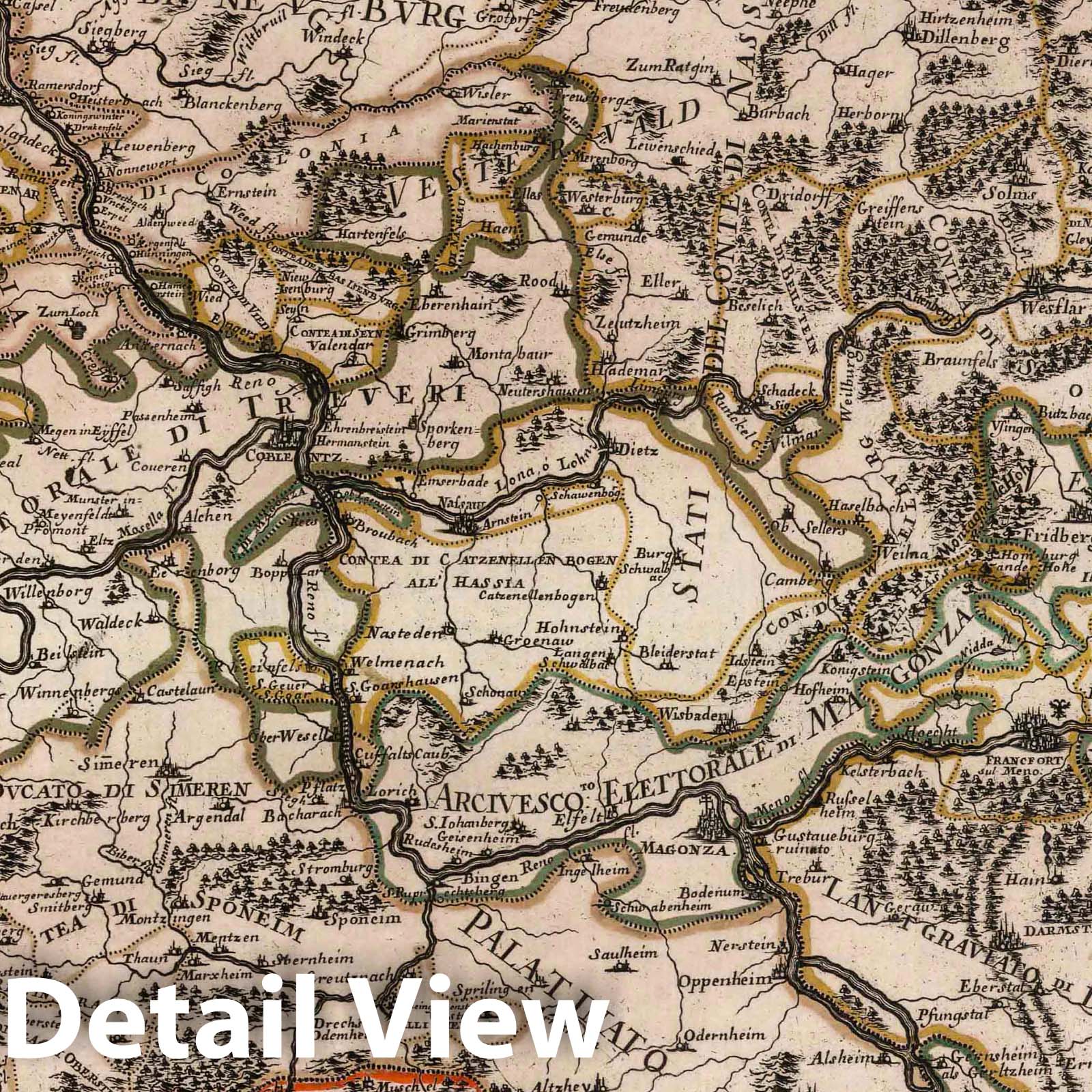 Rhine River Valley Electoral District, 1686 - Historical Map Print