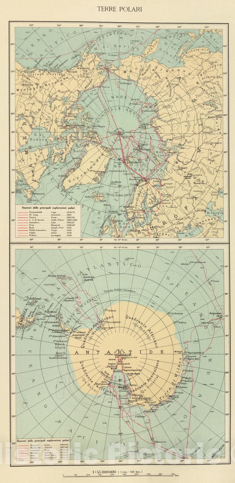 Historic Map : 1929 3. Terre polari. - Vintage Wall Art