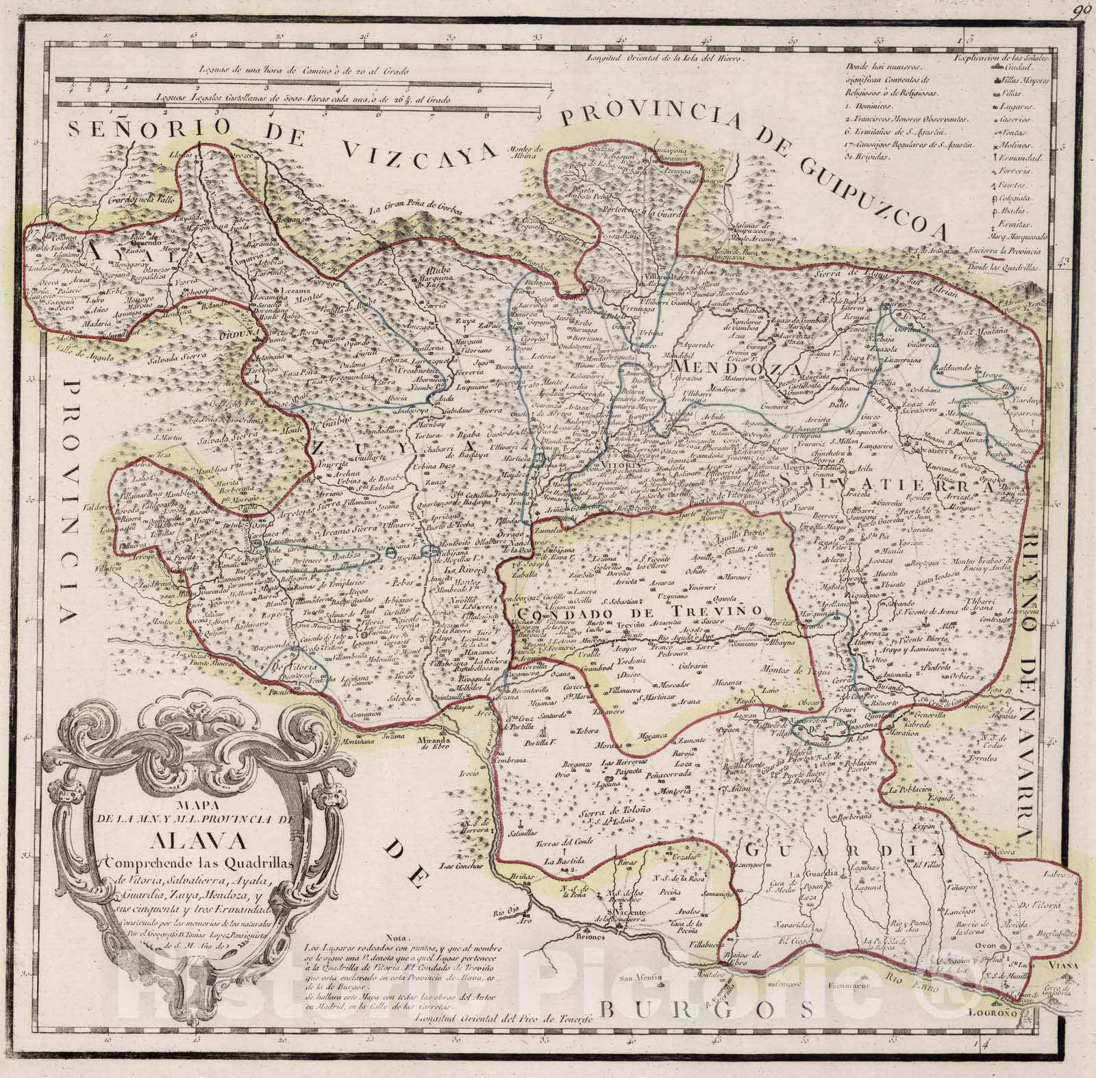 Historic Map : Spain, 1770 90. Mapa del Muy Noble y Muy Leal provincia de Alava , Vintage Wall Art