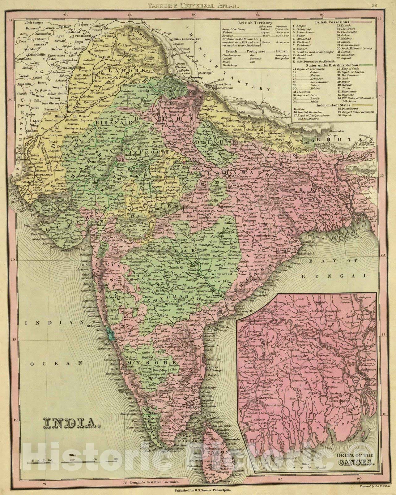 Historic Map : 1836 India. - Vintage Wall Art