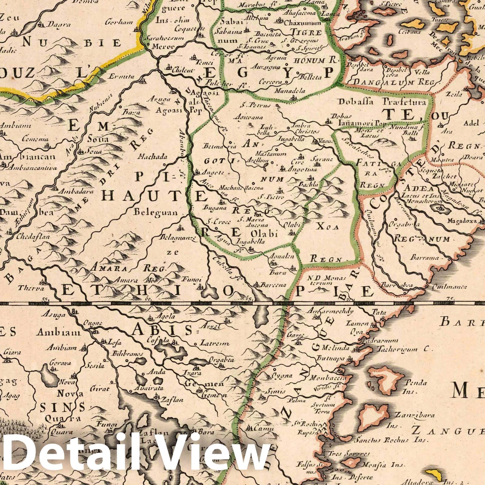 Upper Ethiopia, Abyssinian Empire, and Nubia, 1695 - Historical Map Print