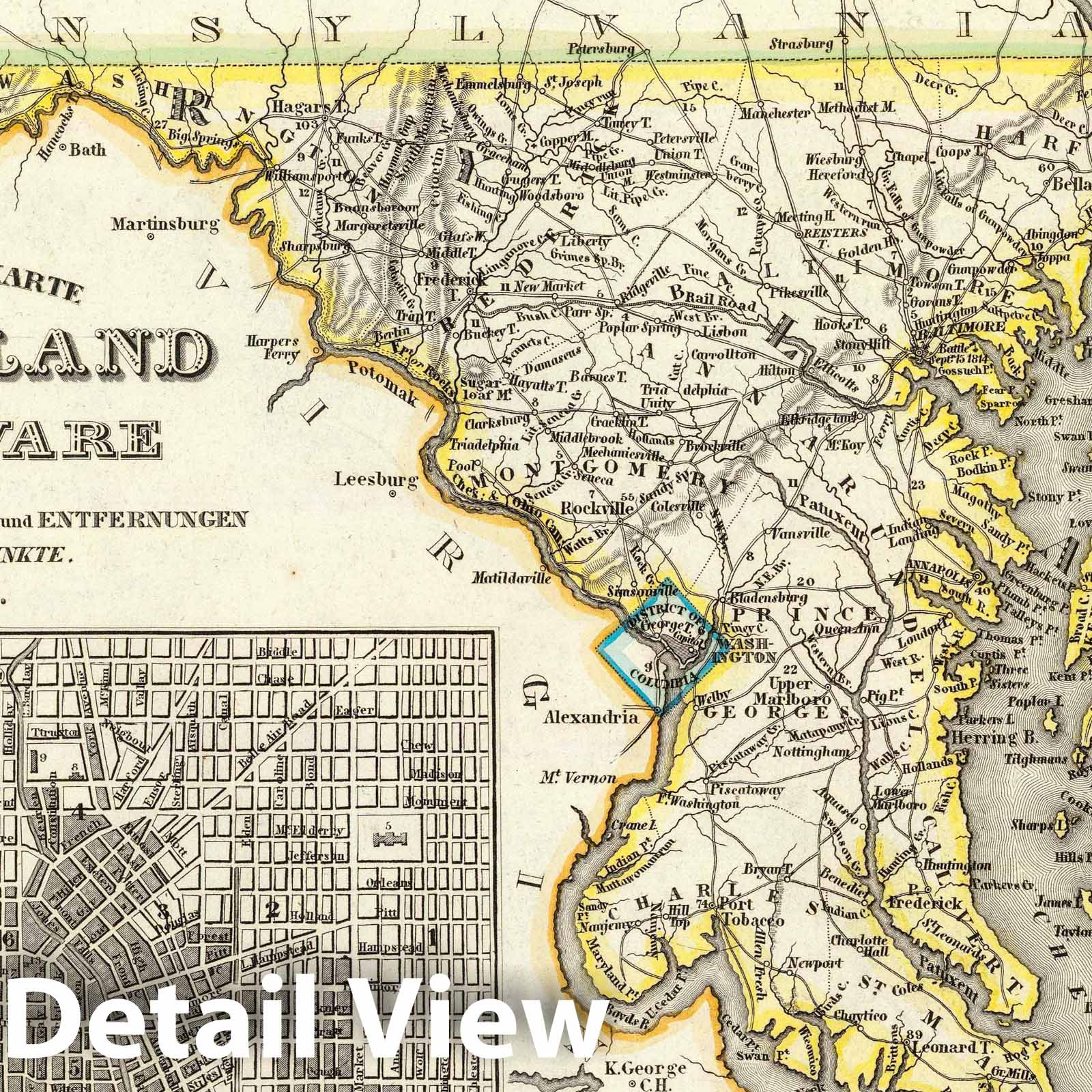 Maryland and Delaware with Baltimore - Boundary Map, 1846 - Historical Map Print