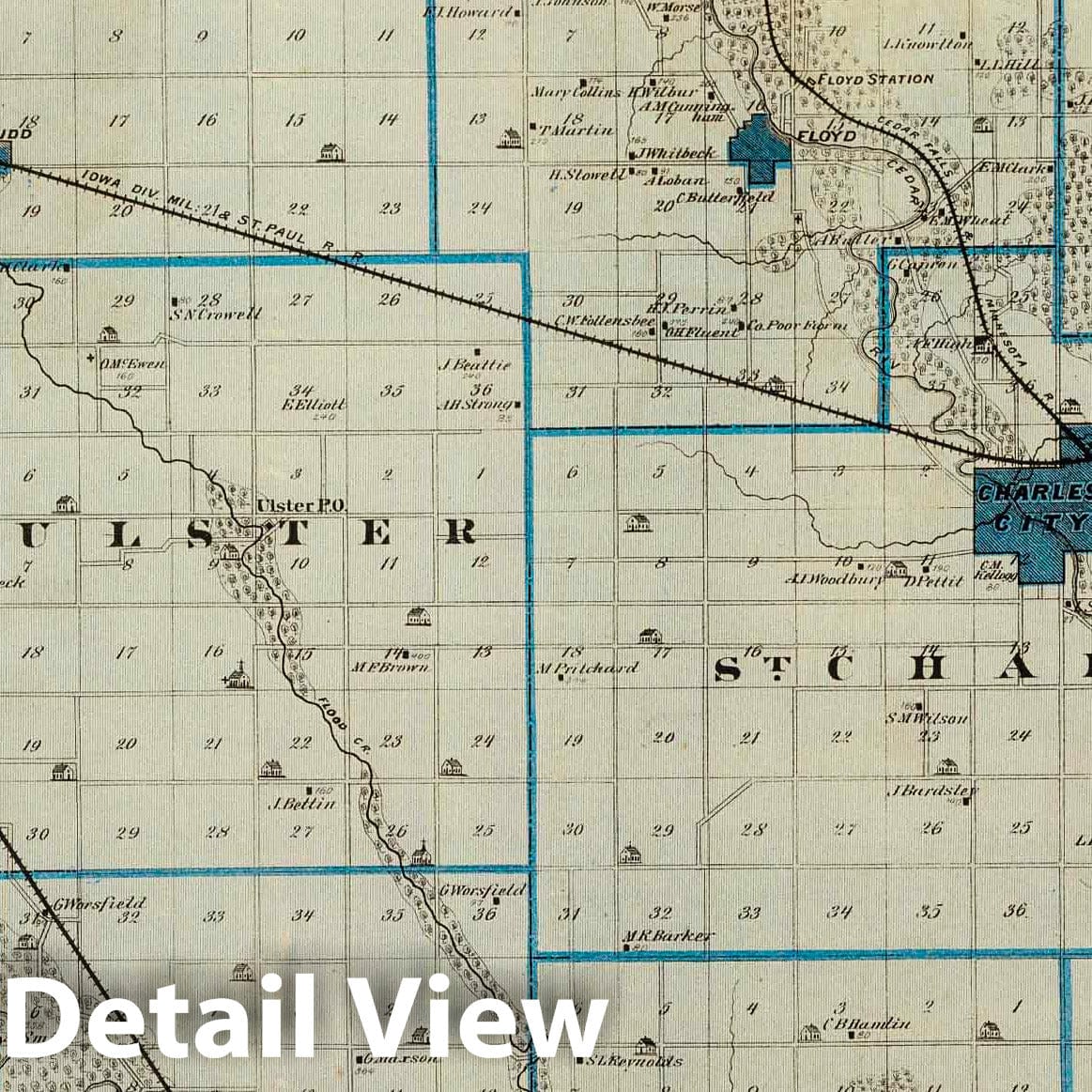 Floyd County, Iowa - Railroad Map, 1875 - Historical Map Print