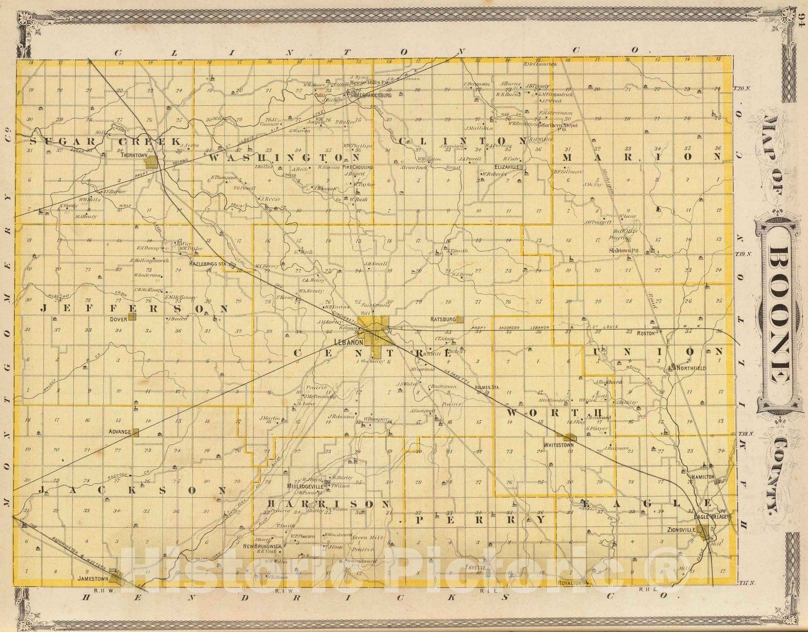 Historic Map : 1876 Map of Boone County. - Vintage Wall Art