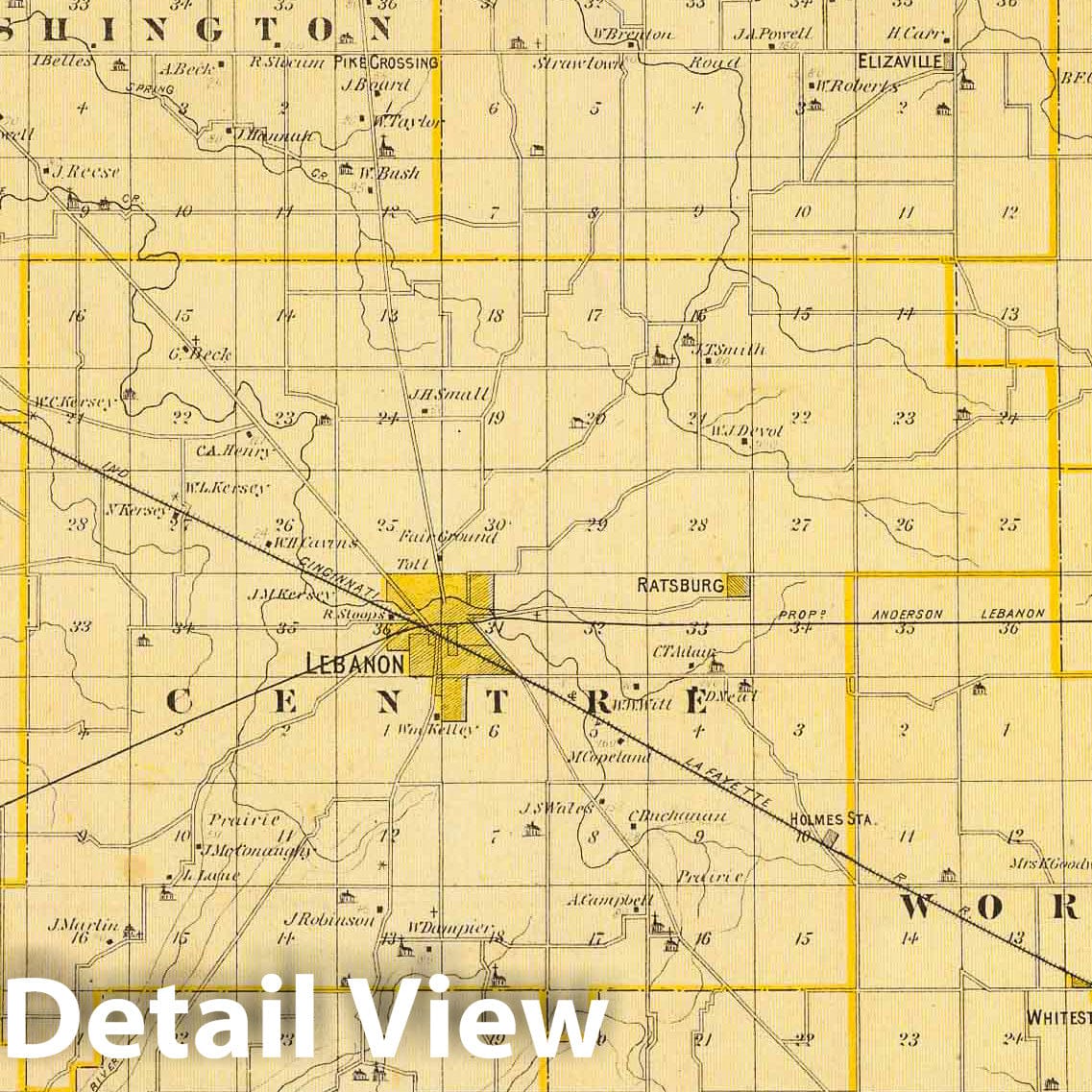 Boone County Indiana - Railroad Map, 1876 - Historical Atlas Reproduction