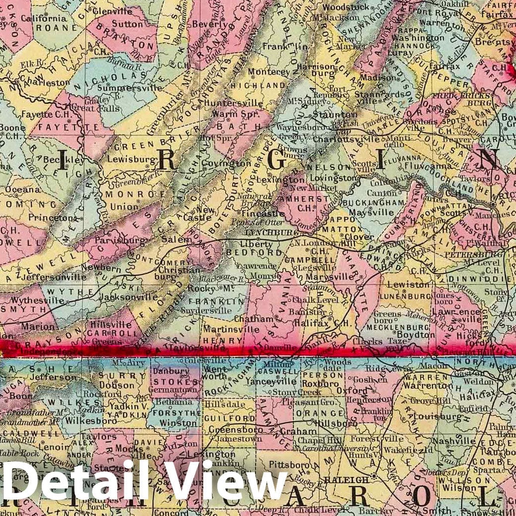 Virginia and North Carolina, 1860 - Historical Map Print