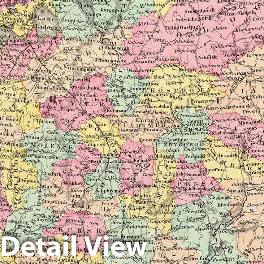 Russia - Physical Map, 1856 - Colton's Atlas Historical Map Print