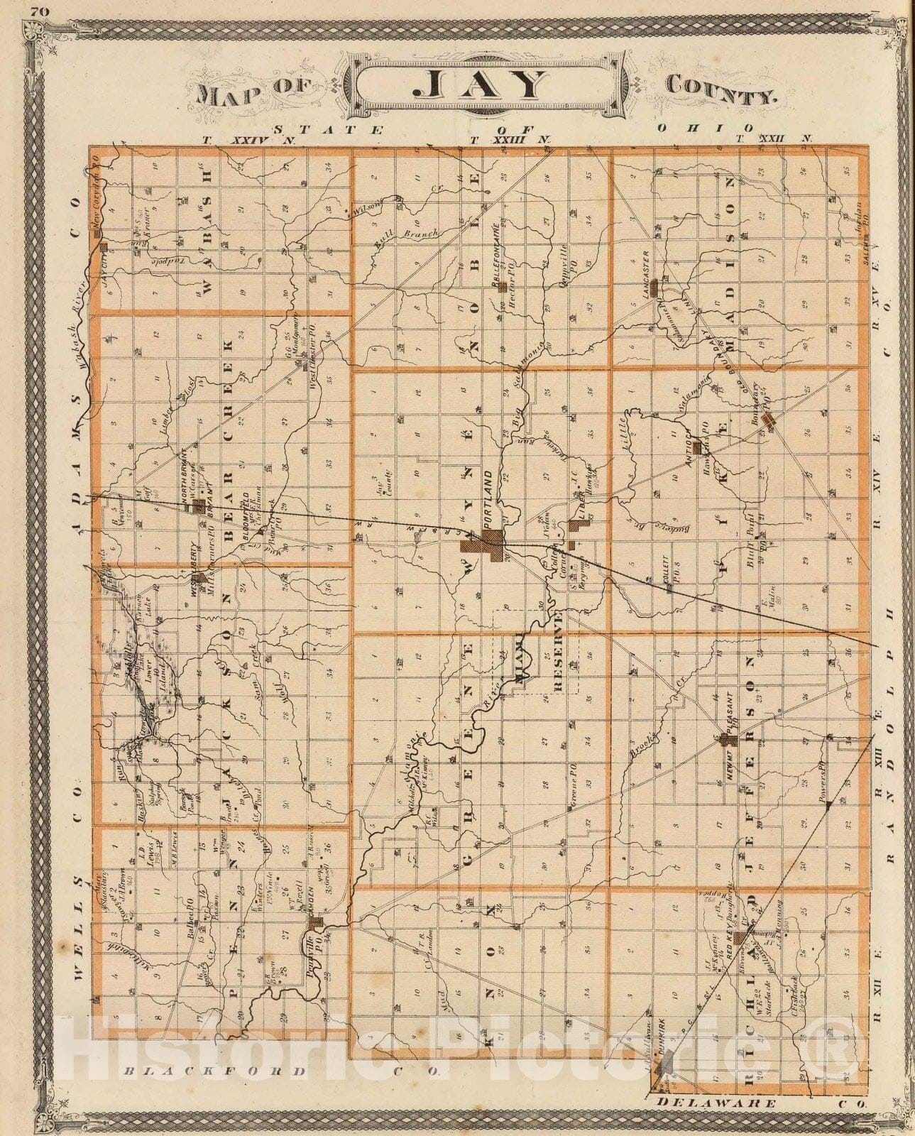 Historic Map : 1876 Map of Jay County. - Vintage Wall Art