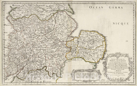 Historic Map : 1654 Ancient Kingdoms of Mercia and East Anglia, Enland. - Vintage Wall Art