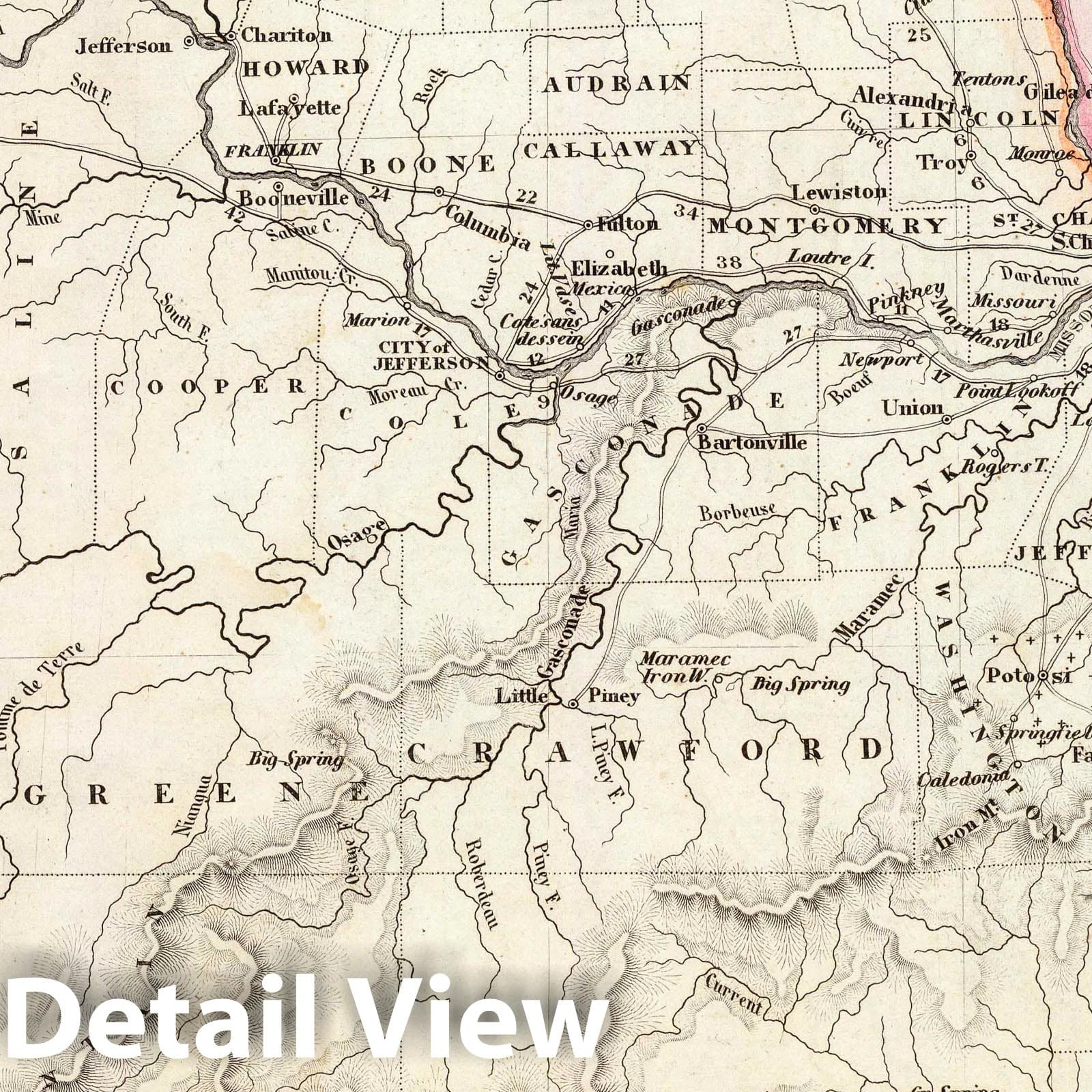 Missouri - Boundary Map, 1845 - Historical Map Print