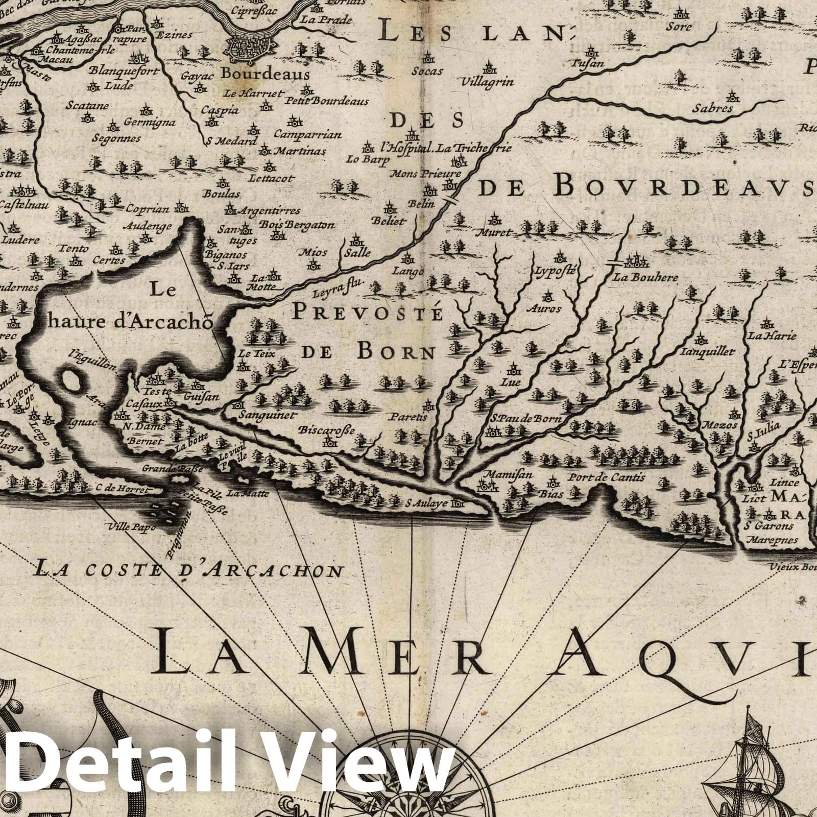 Bordeaux, Medoc, and Born, France 1632 Historical Map Reproduction