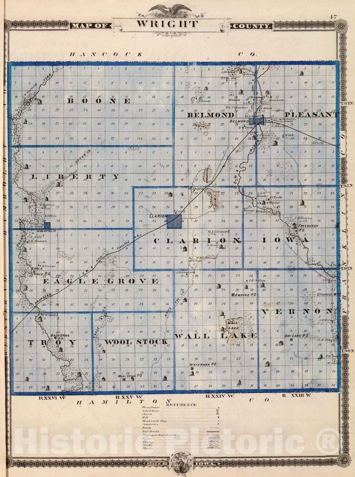 Historic Map : 1875 Map of Wright County, State of Iowa. - Vintage Wall Art