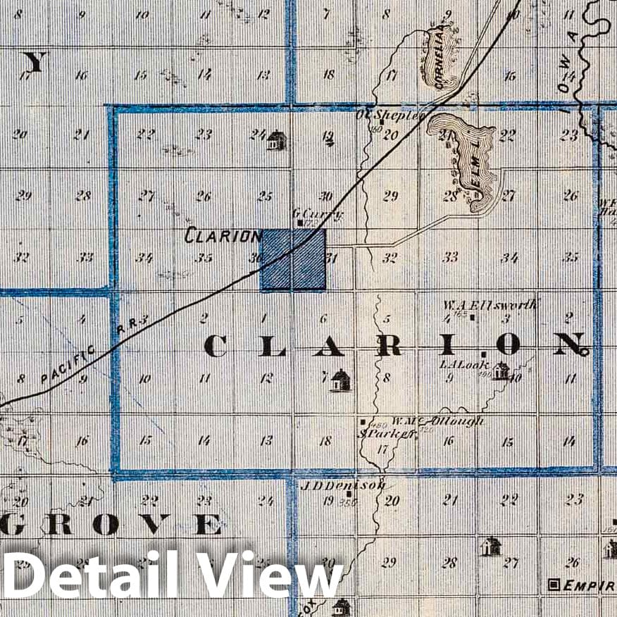 Wright County, Iowa - Railroad Map, 1875 - Historical Map Print