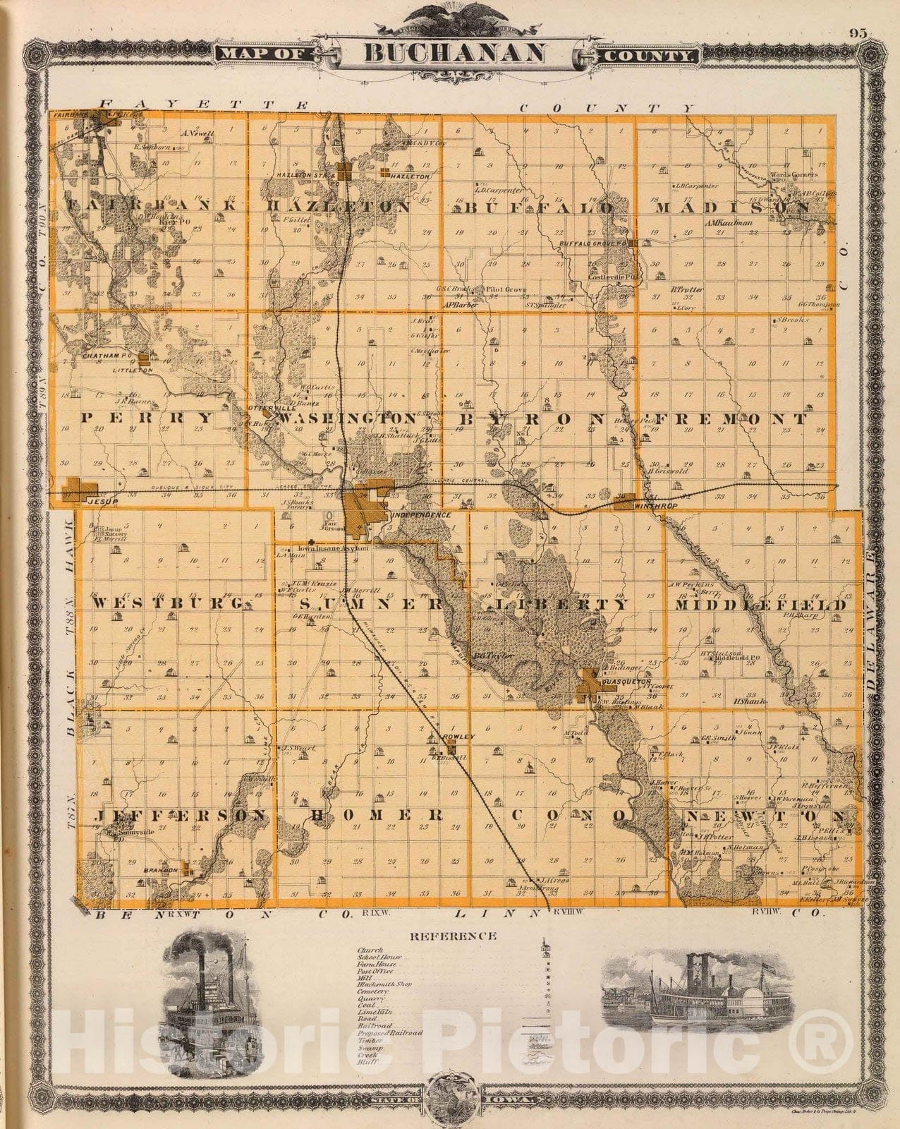 Historic Map : 1875 Map of Buchanan County, State of Iowa. - Vintage Wall Art