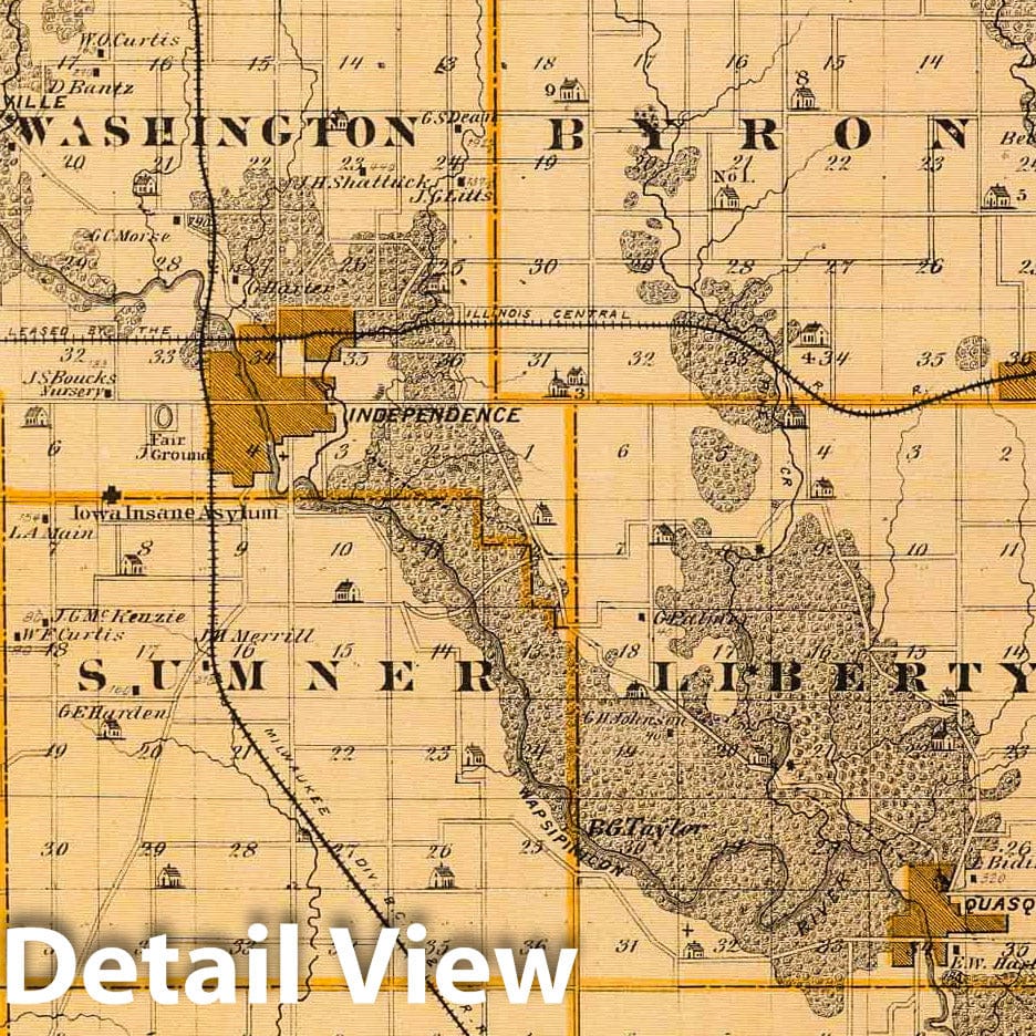 Buchanan County, Iowa - Railroad Map, 1875 - Historical Map Print