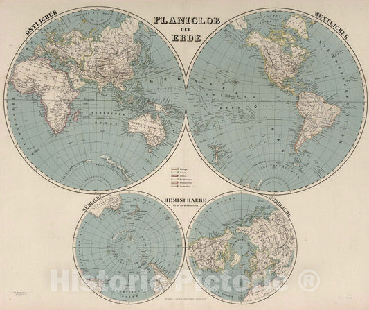 Historic Map : 1875 Planiglob der Erde. - Vintage Wall Art