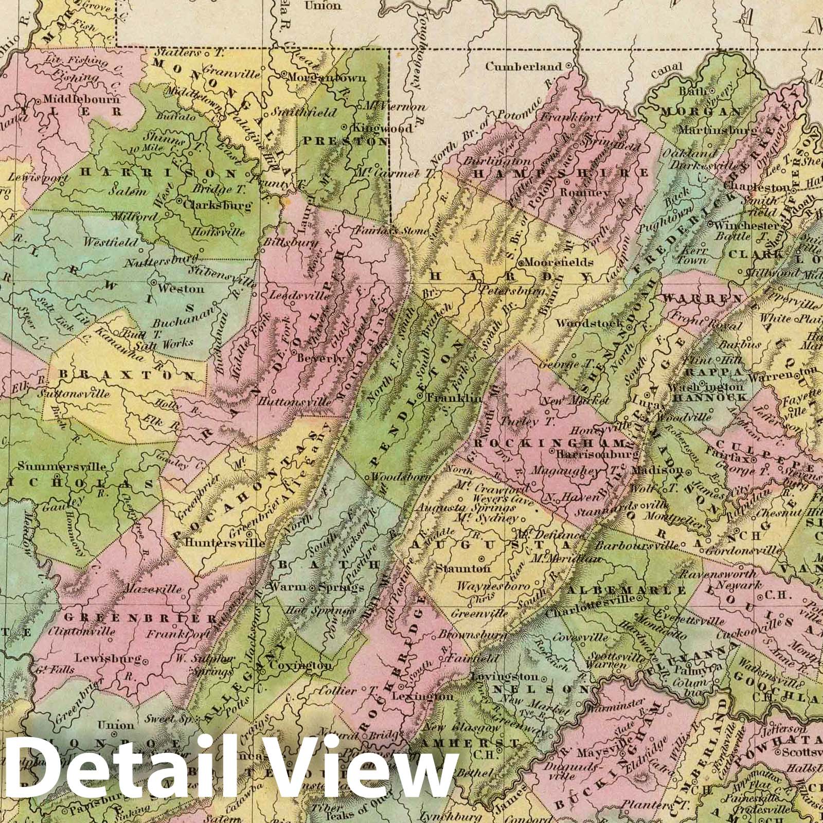 Virginia 1841 Historical Map Print - Hand-Colored Engraved Atlas Plate