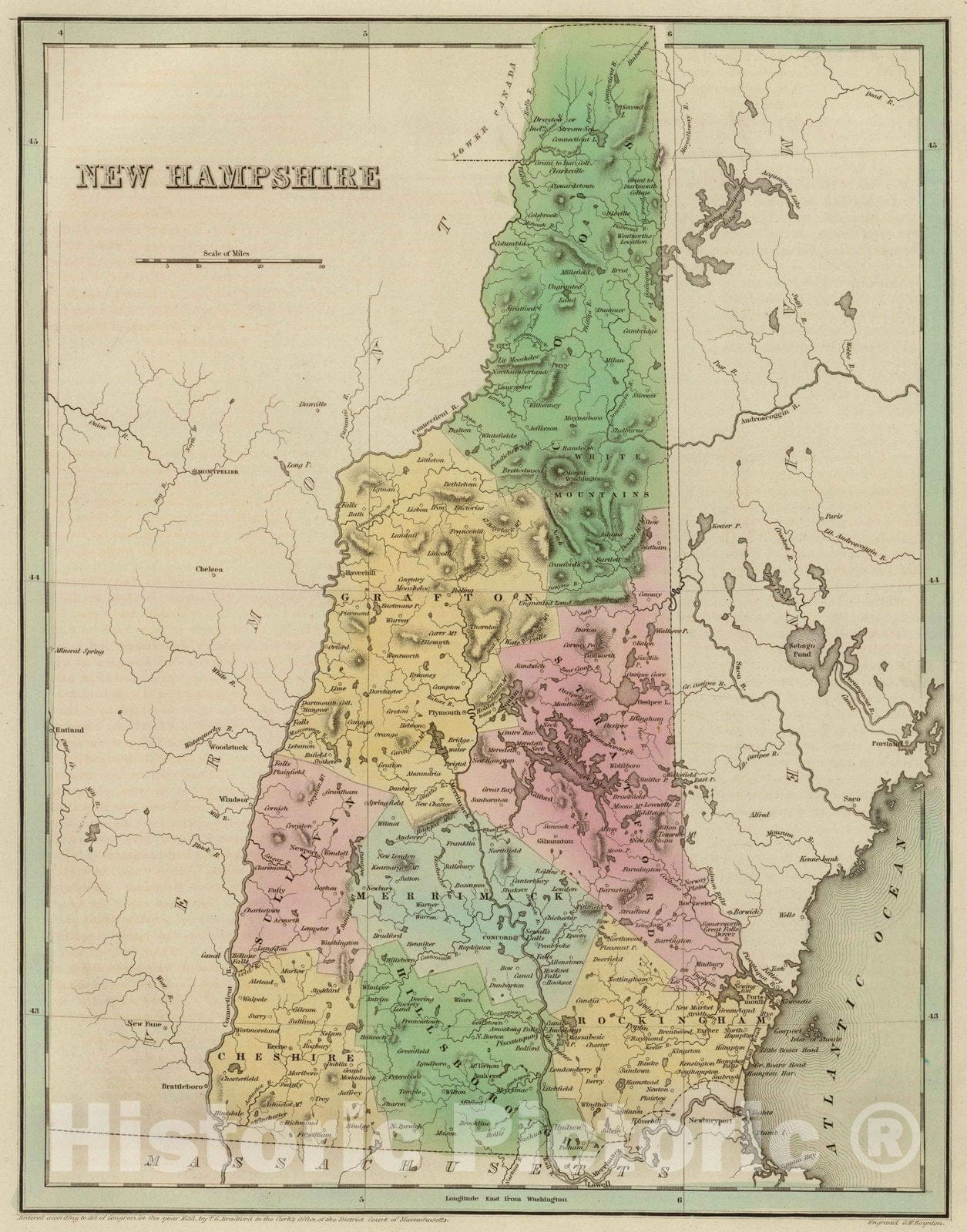 Historic Map : National Atlas - 1838 New Hampshire. - Vintage Wall Art