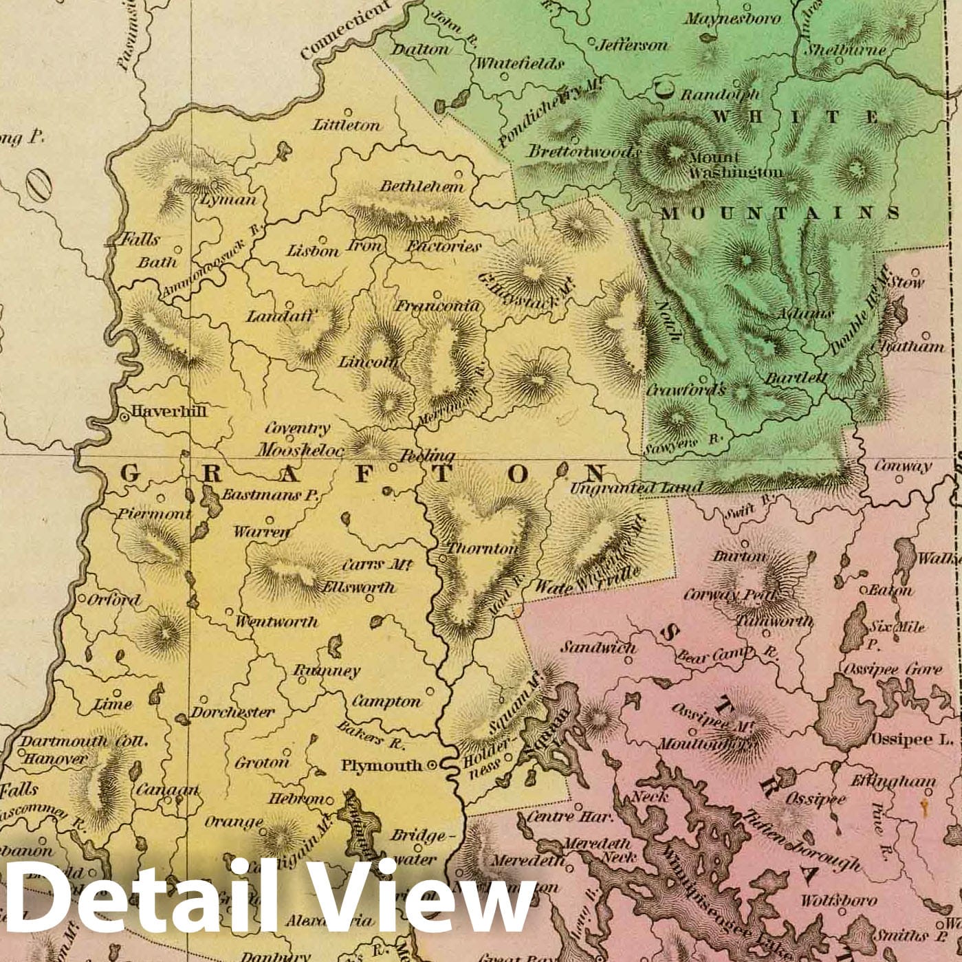 New Hampshire, 1838 - Historical Map Print from Bradford's Atlas