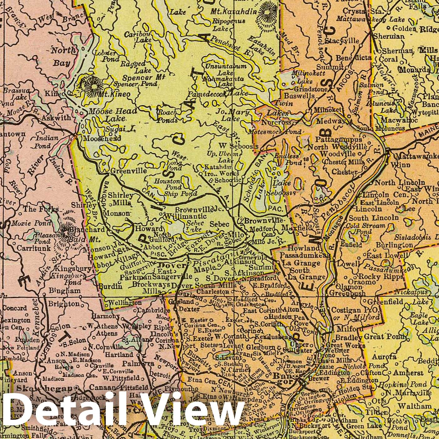 Maine - Railroad Map, 1909 - Historical Map Print