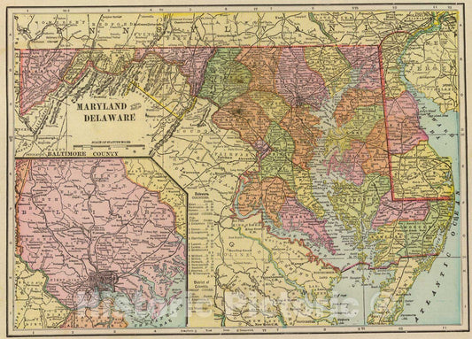 Historic Map : 1909 Maryland, Delaware. - Vintage Wall Art