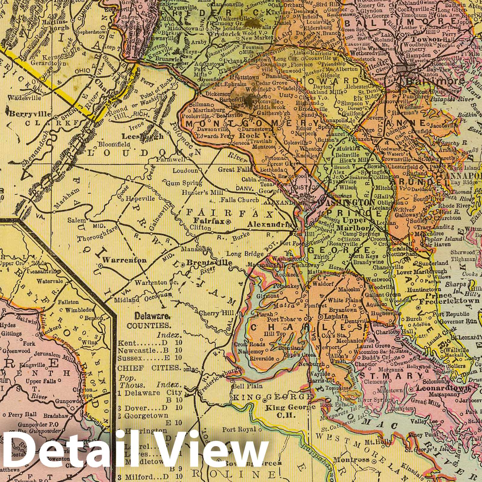 Maryland and Delaware with Baltimore County - Railroad Map, 1909