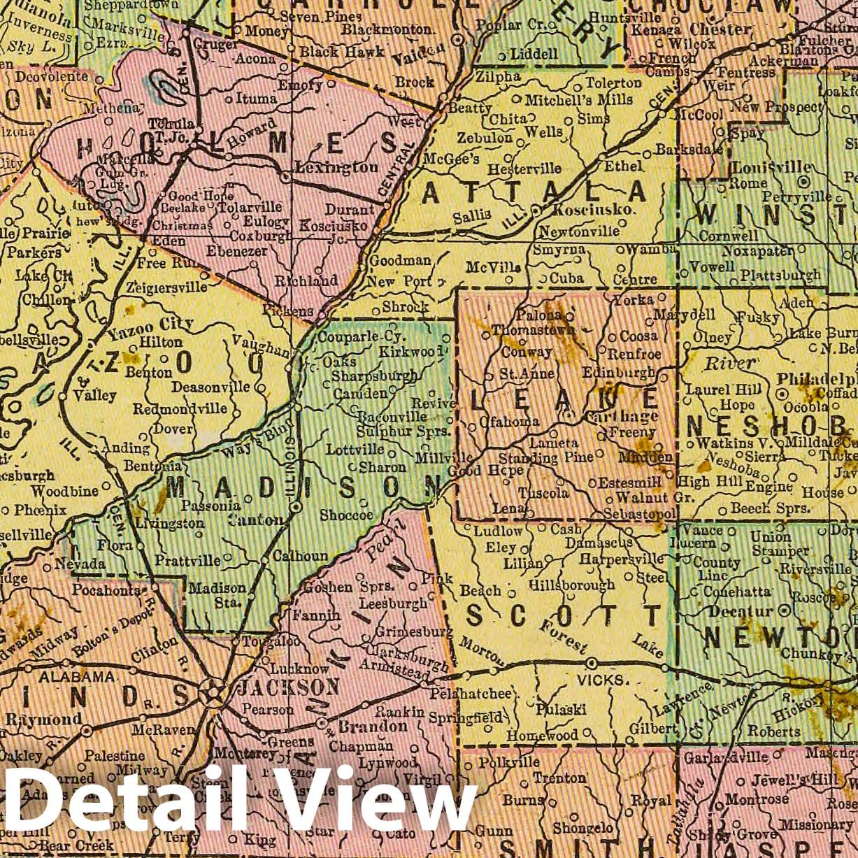 Mississippi - Railroad Map, 1909 - Historical Map Print