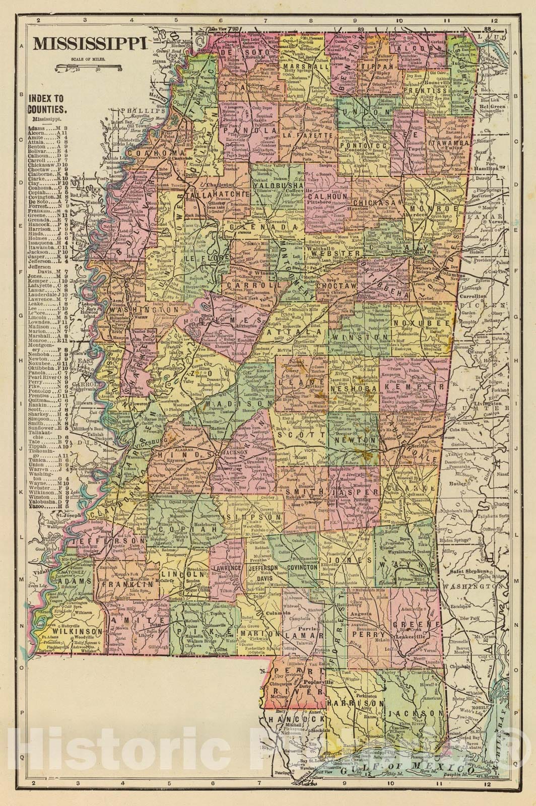 Historic Map : 1909 Mississippi : Vintage Wall Art