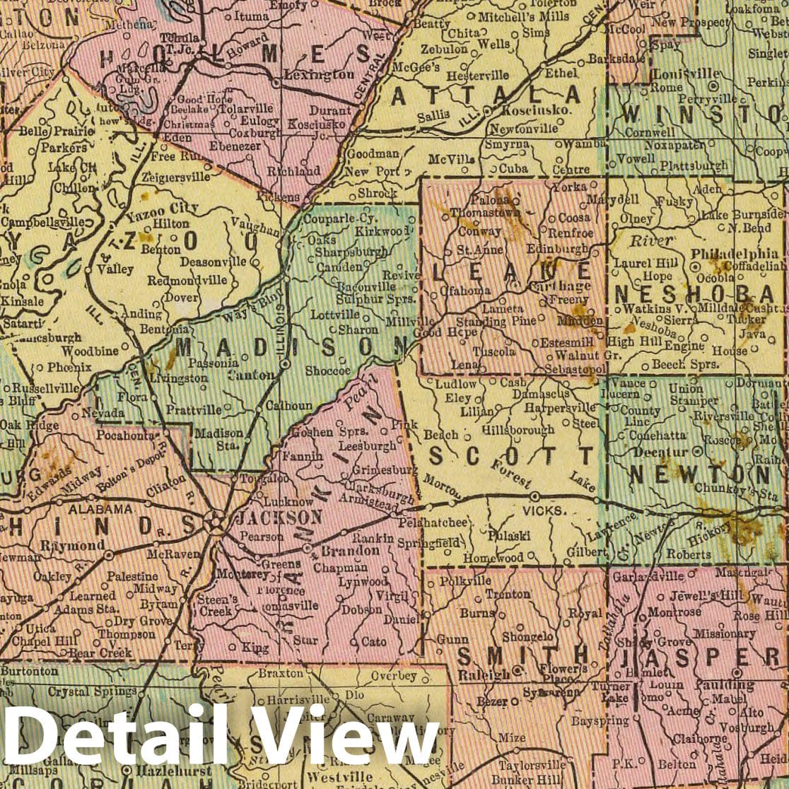 Mississippi - Railroad Map, 1909 - Historical Map Print