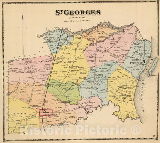Historic Map : Saint Georges Hundred (Del.), Delaware, 1868 St. Georges. , Vintage Wall Art