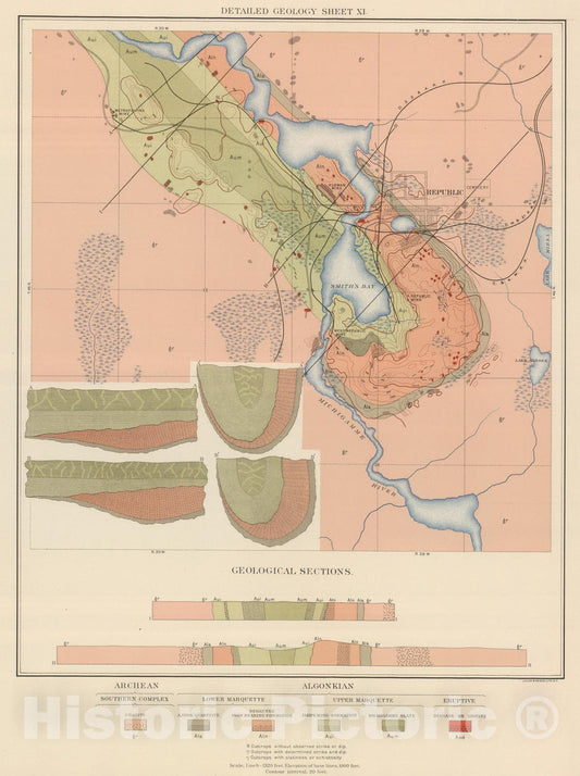 Historic Map : Geologic Atlas - 1896 Detailed Geology Sheet XI. - Vintage Wall Art