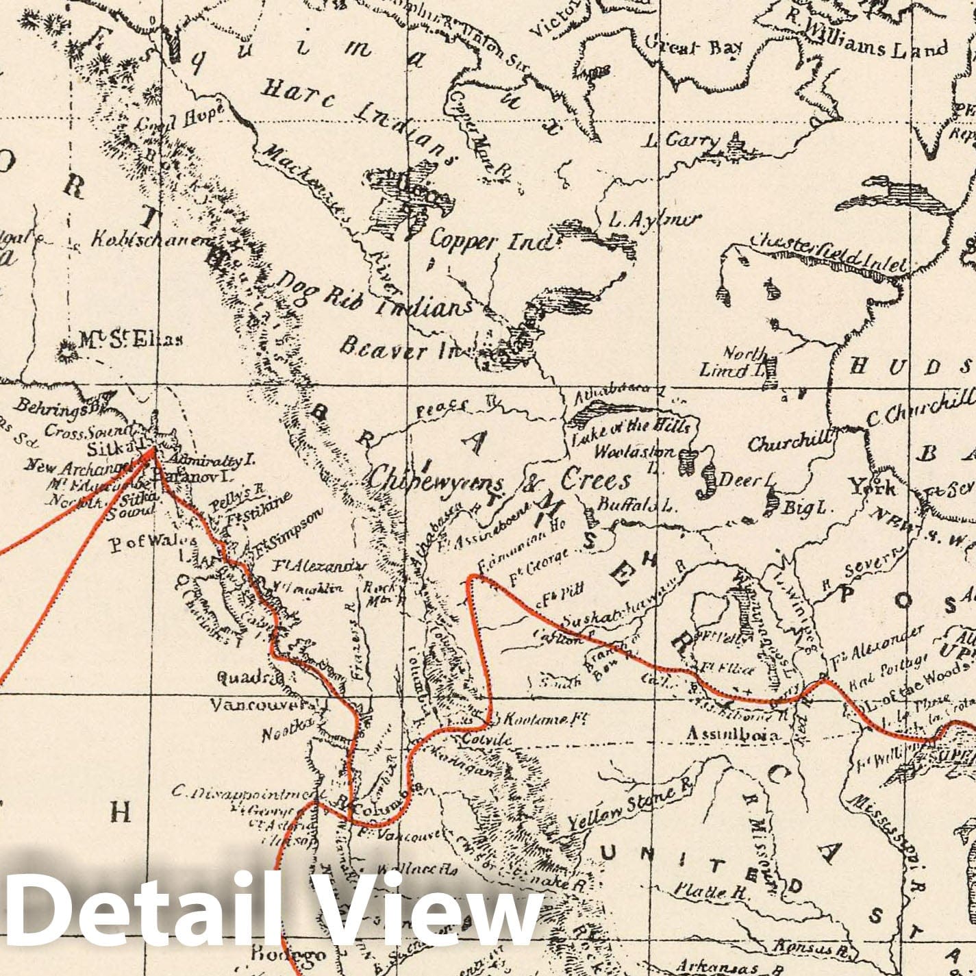 Sir George Simpson's Route - Alaska and Canada Boundary, 1847 - Historical Map Print