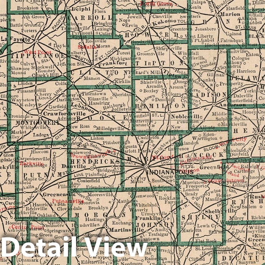 Indiana, 1883 - Historical Map Print from Cram's Family Atlas