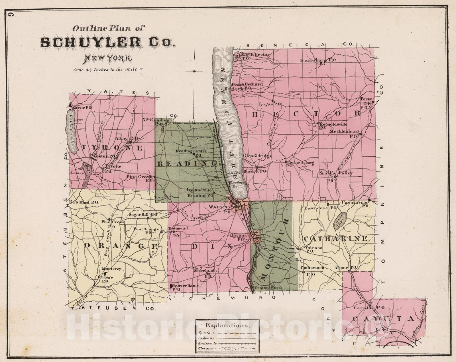Historic Map : 1874 Schuyler County, New York. - Vintage Wall Art