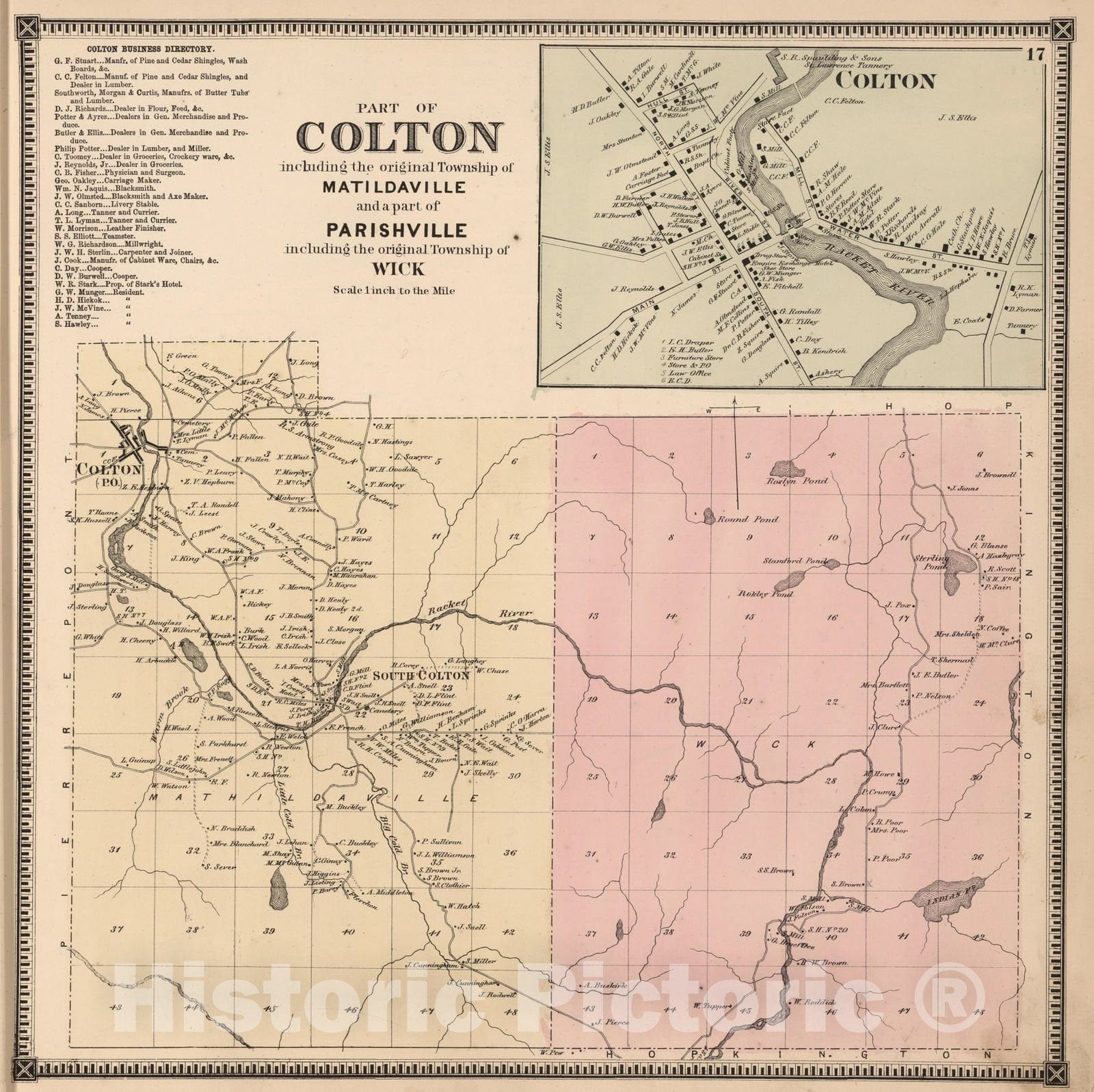 Historic Map : 1865 Colton, Saint Lawrence County, New York. - Vintage Wall Art