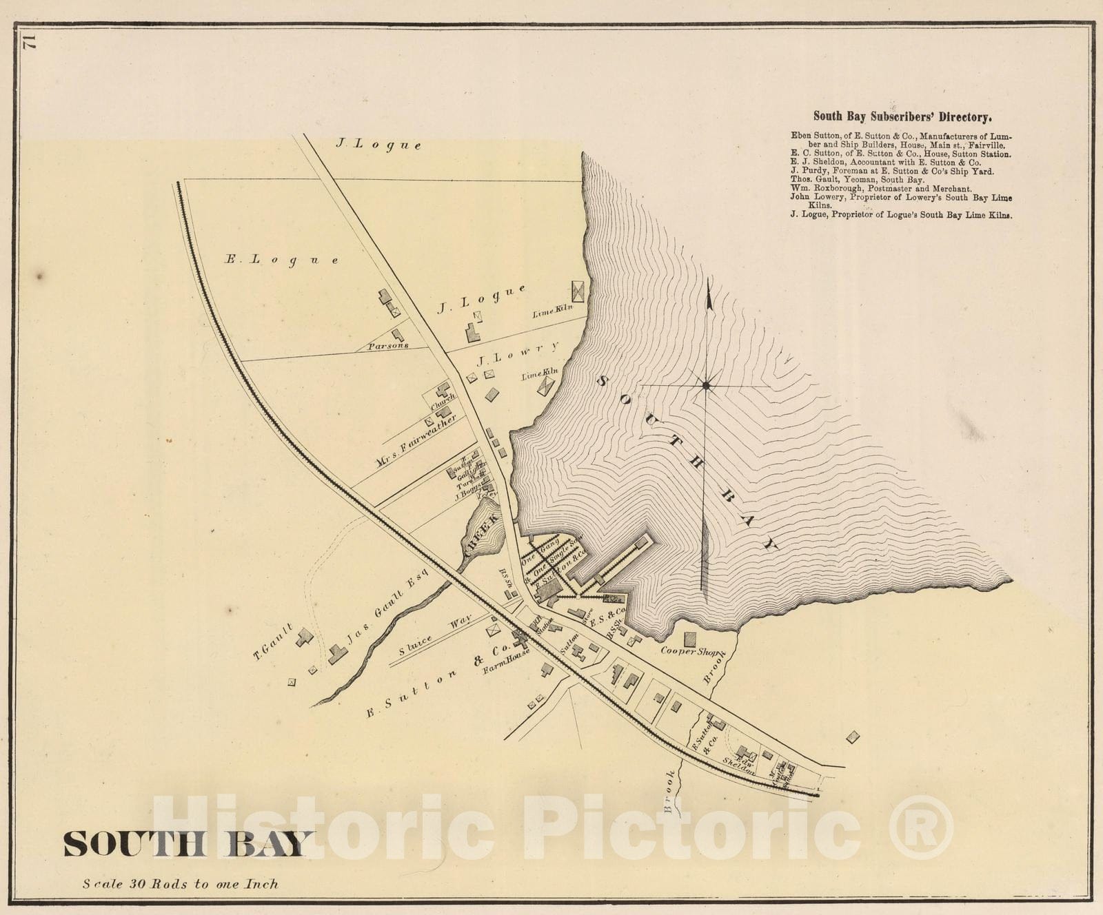 Historic Map : 1875 South Bay. (New Brunswick). - Vintage Wall Art