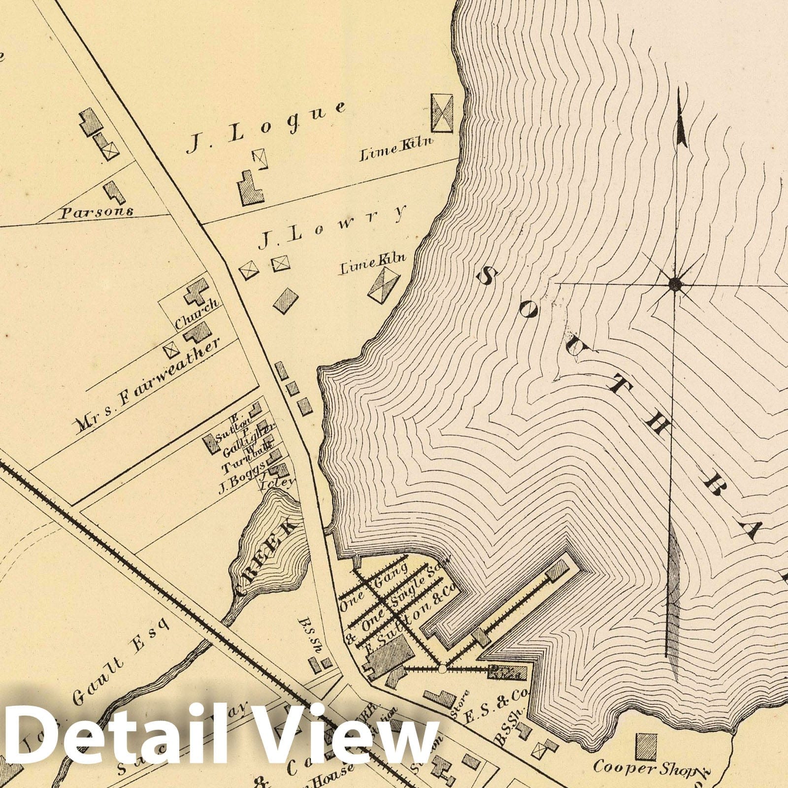 South Bay, N.B - Property Map, 1875 - Historical Cadastral Print