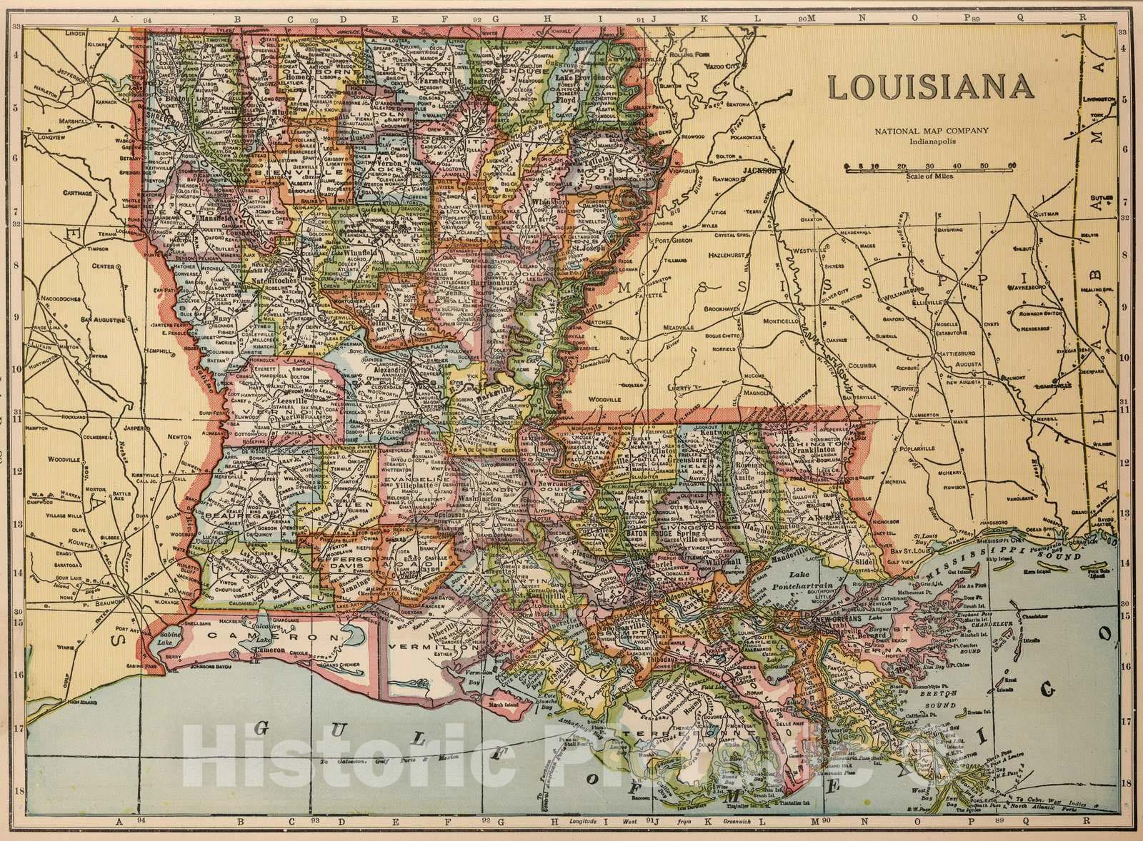 Louisiana - Road Map, 1927 - Historical Map Print