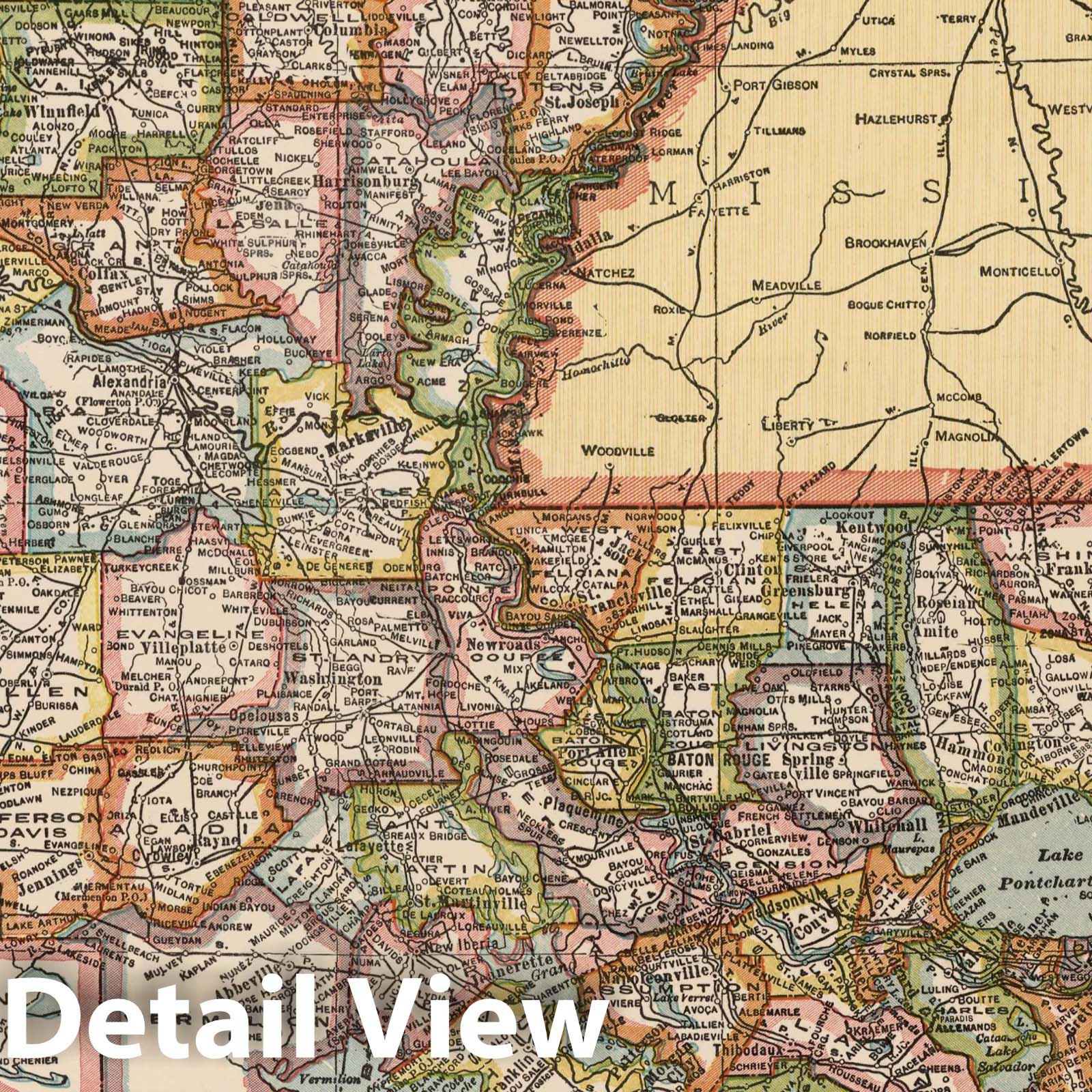 Louisiana - Road Map, 1927 - Historical Map Print