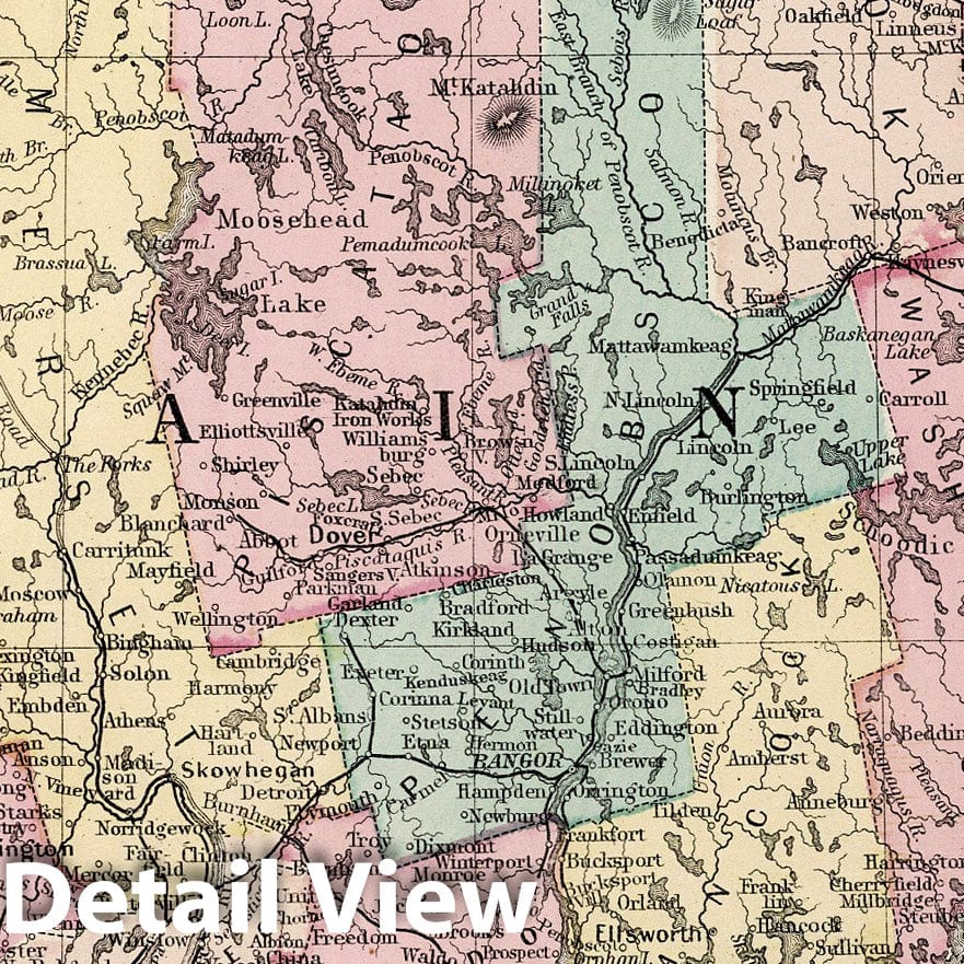 Maine with Portland Harbor - Route Map, 1877 - Historical Map Print