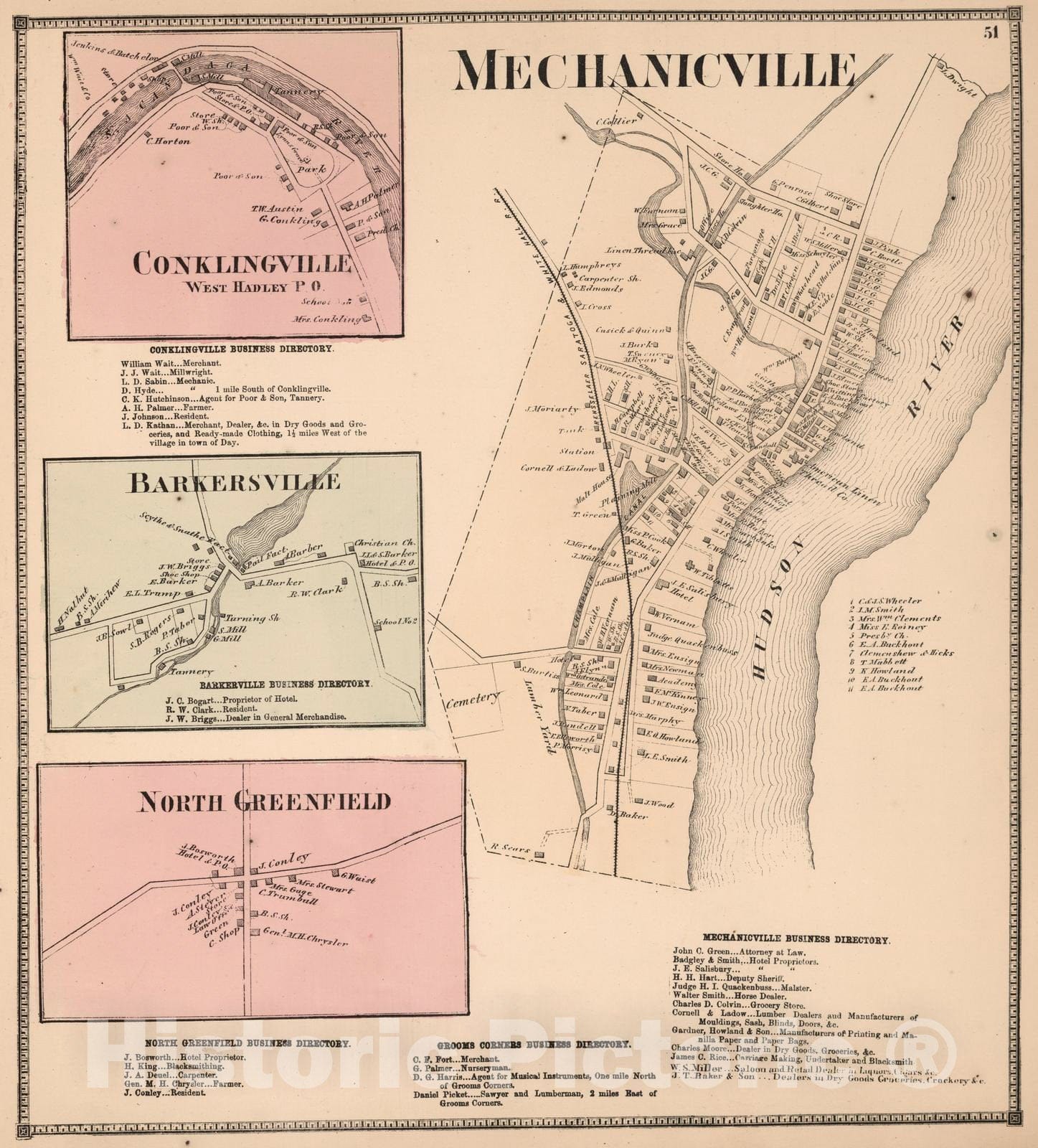 Historic Map : 1866 Mechanicville. Conklingville, West Hadley P.O. Barkersville. North Greenfield, New York. - Vintage Wall Art