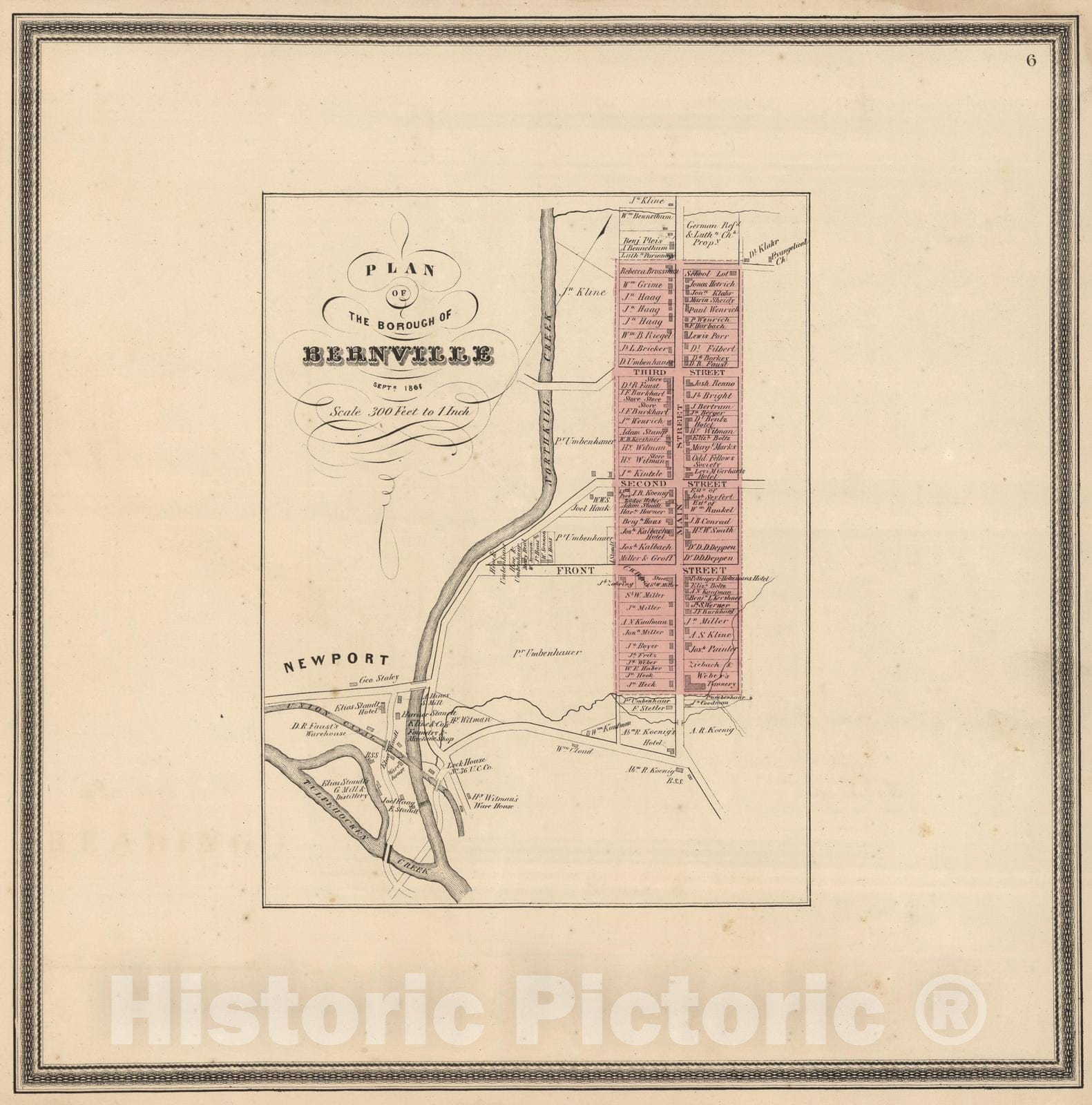 Historic Map : 1861 Borough of Bernville, Pennsylvania. - Vintage Wall Art