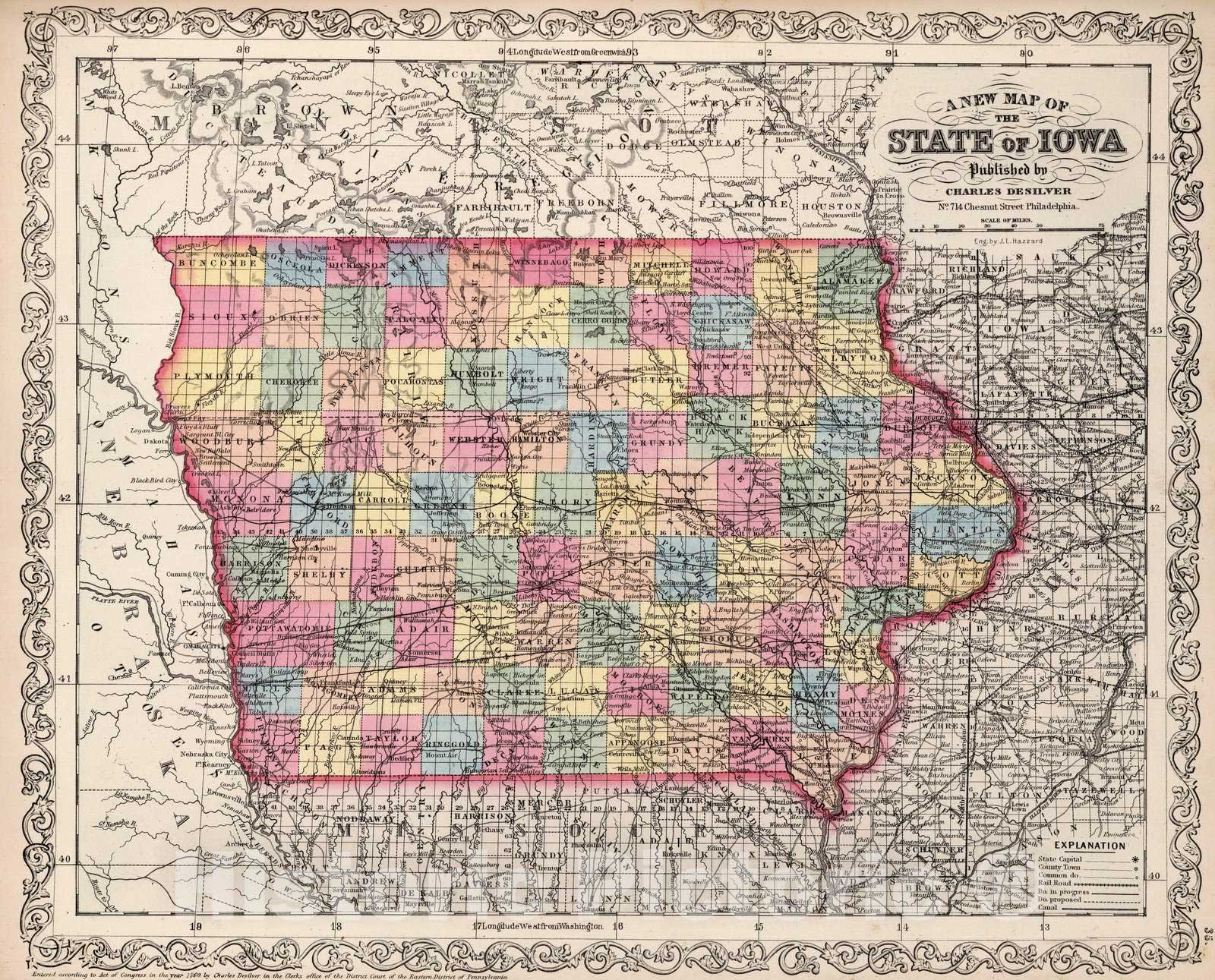 Historic Map : 1860 Iowa. - Vintage Wall Art